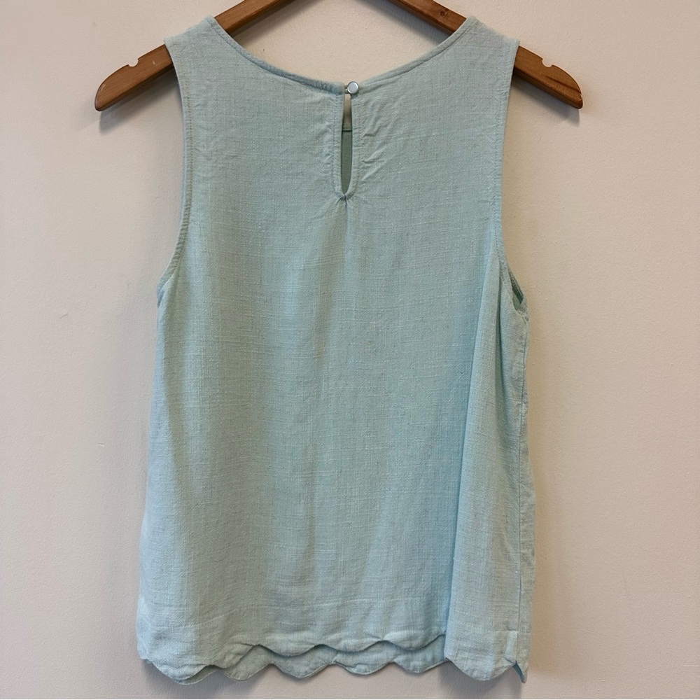 Monteau Linen Blend Mint Green Tank Top with Scalloped Hem - Picture 6 of 7